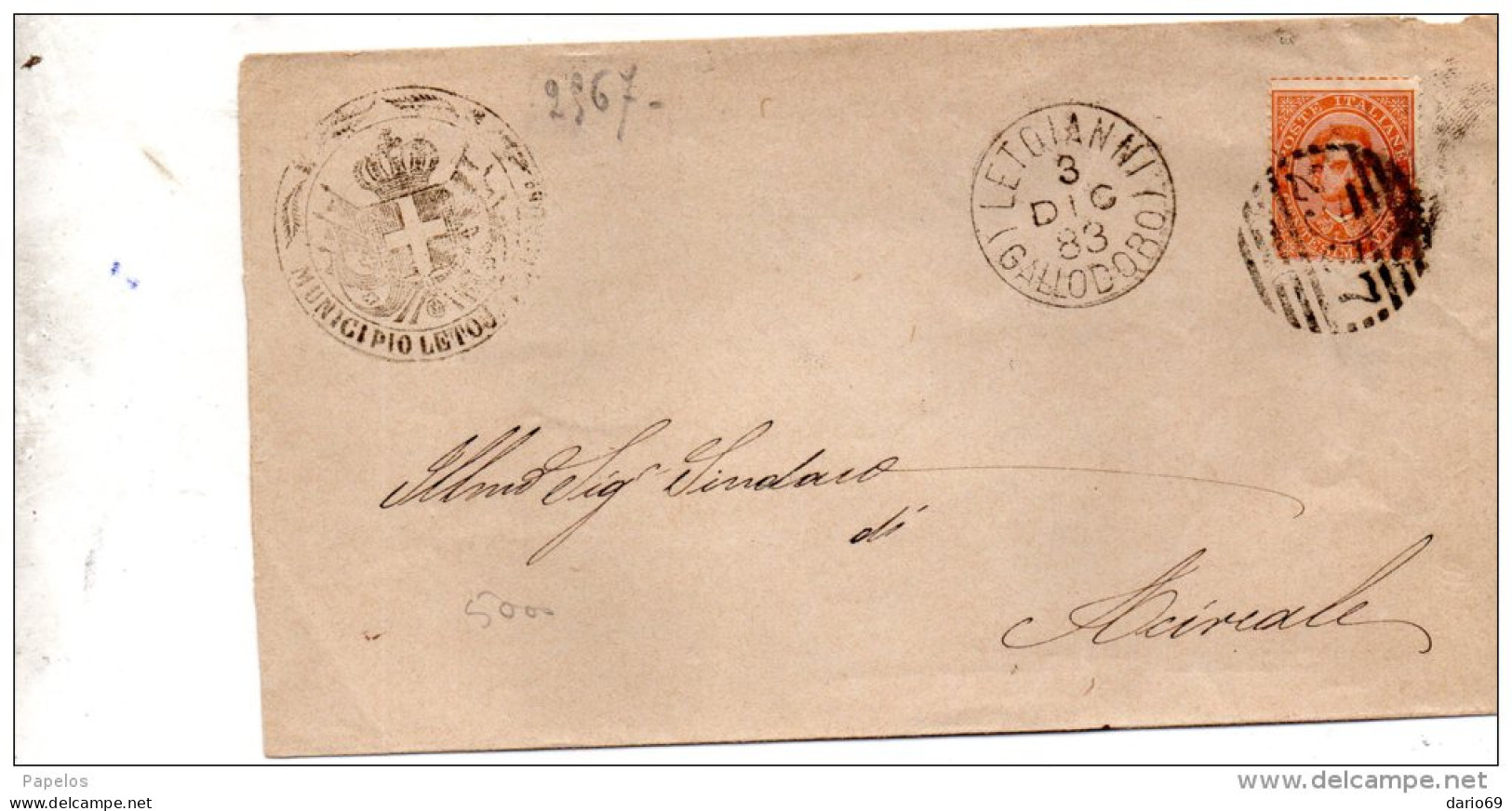 1883  LETTERA CON ANNULLO LETOJANNI  Gallodoro MESSINA - Storia Postale