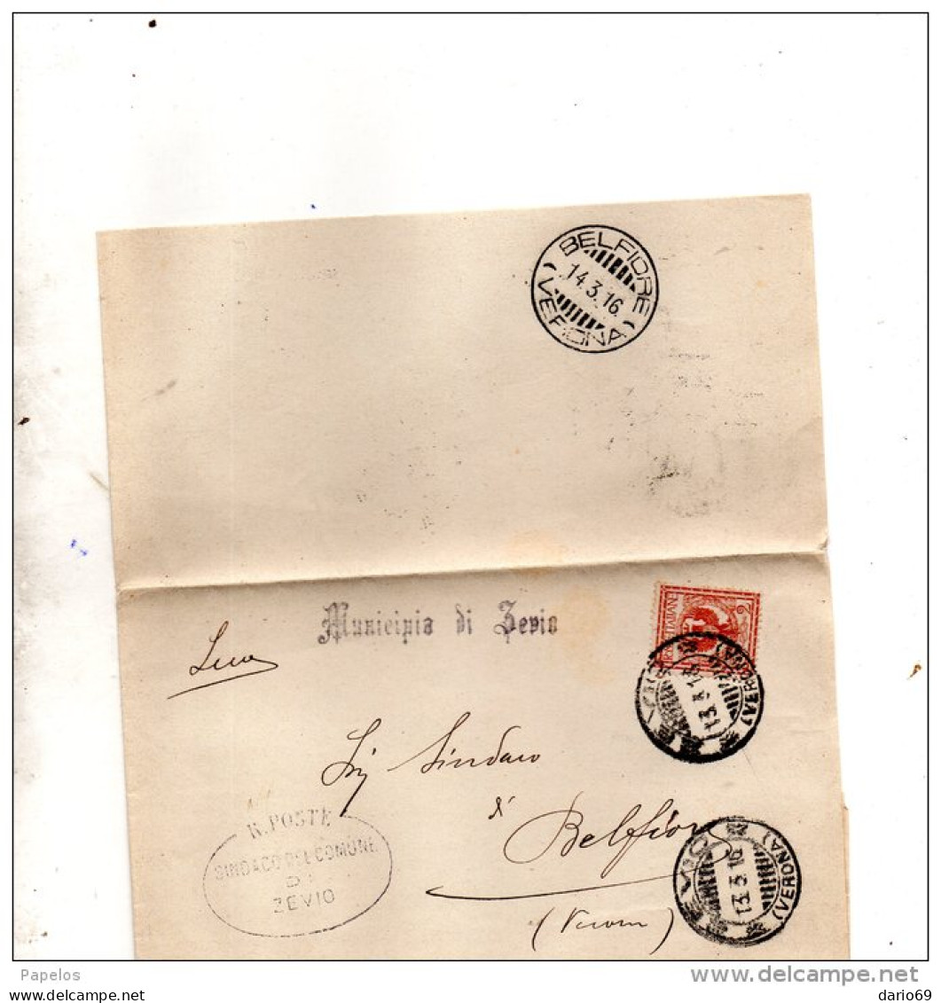 1916 .  LETTERA CON ANNULLO ZEVIO  VERONA + BELFIORE - Storia Postale