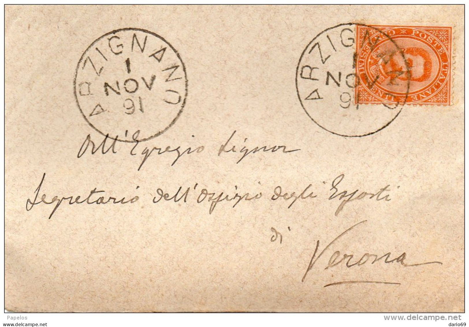 1891 .  LETTERA CON ANNULLO ARZIGNANO  VICENZA - Marcophilie