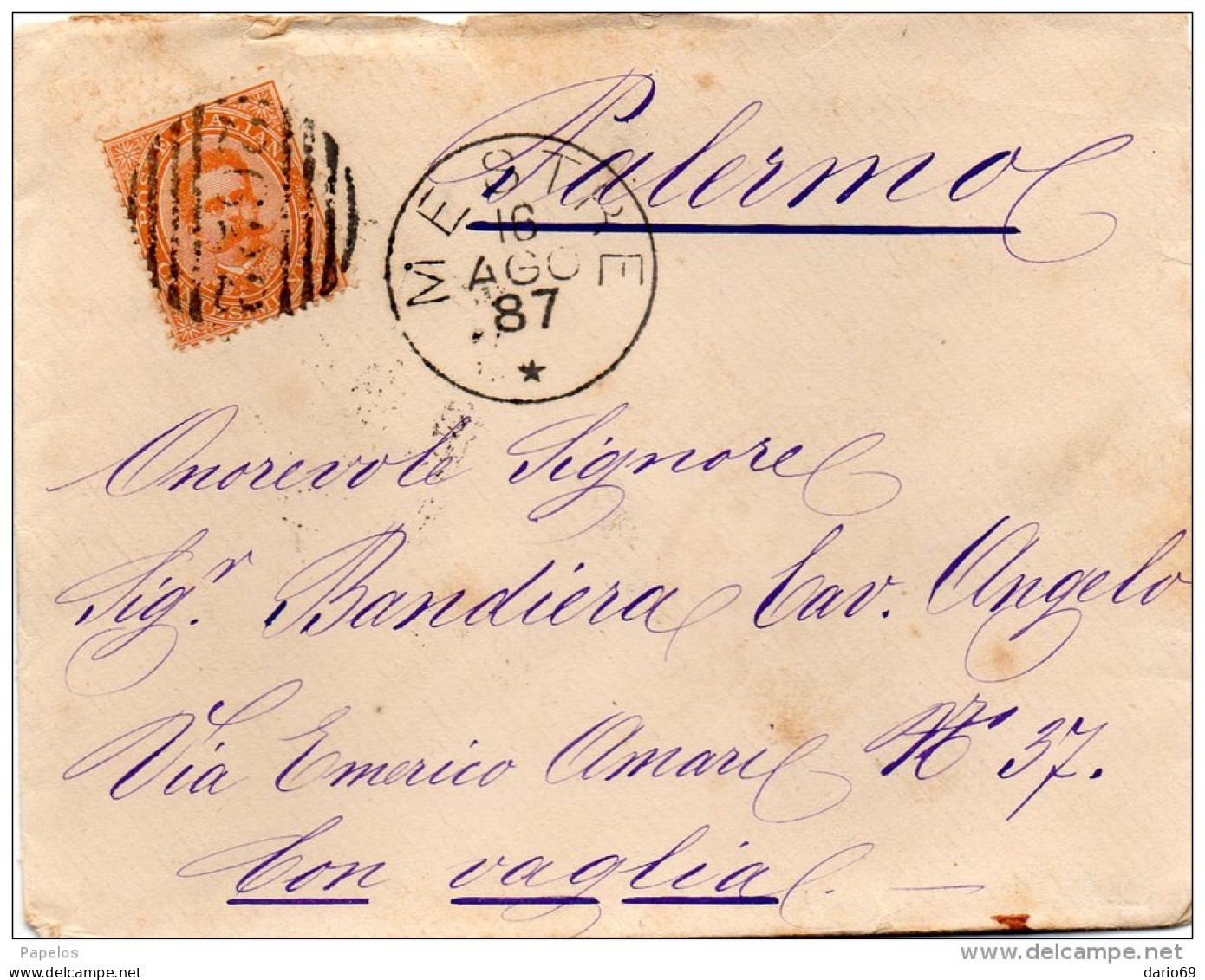 1887 LETTERA  CON ANNULLO MESTRE VENEZIA + AMBULANTE PONTEBBA UDINE - BOLOGNA - Storia Postale