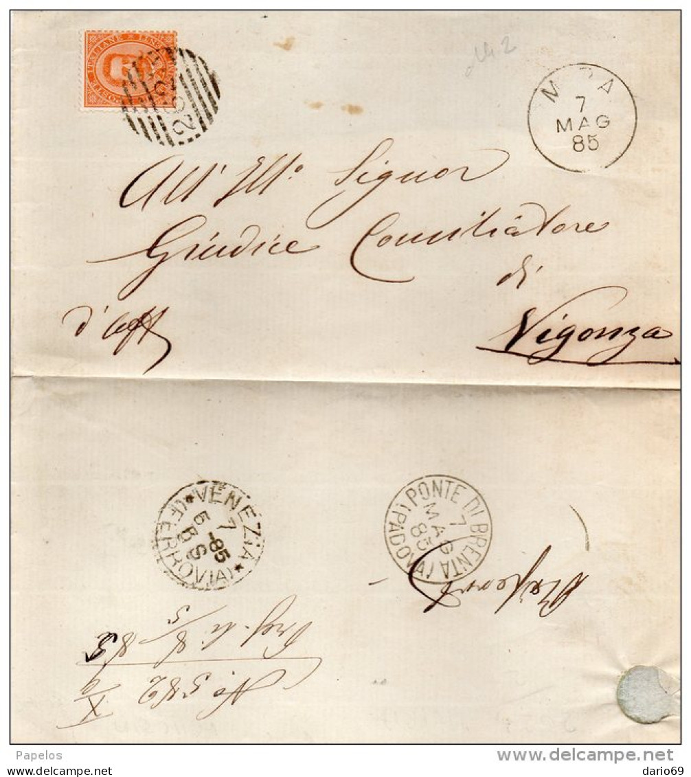 1885  CARTOLINA CON ANNULLO MIRA  VENEZIA + PONTE DI BRENTA PADOVA - Storia Postale