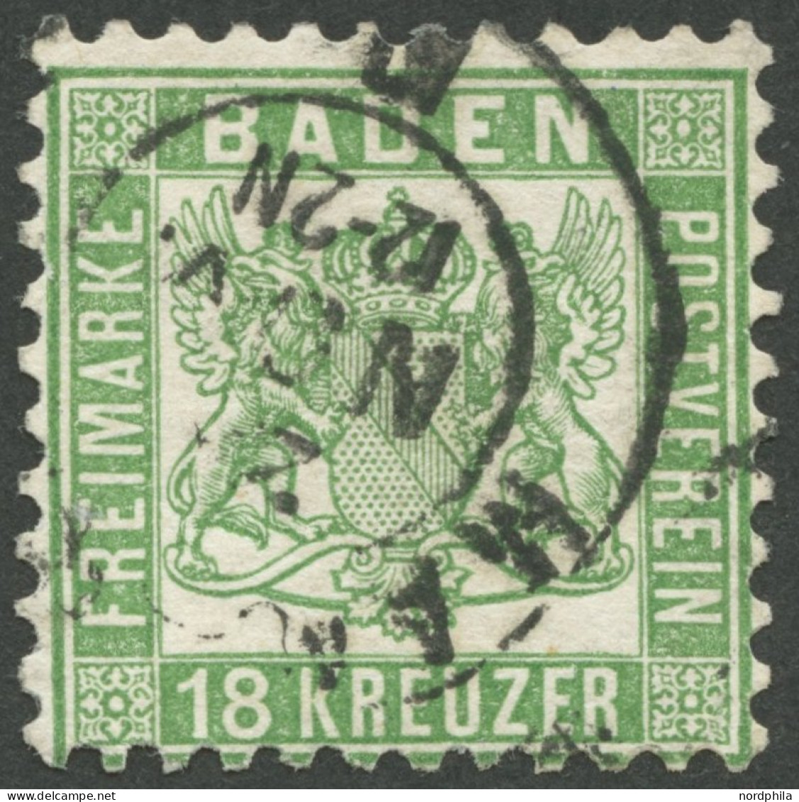 BADEN 21a O, 1862, 18 Kr. Grün, K2 MANNHEIM, Repariert Wie Pracht, Mi. (700.-) - Gebraucht