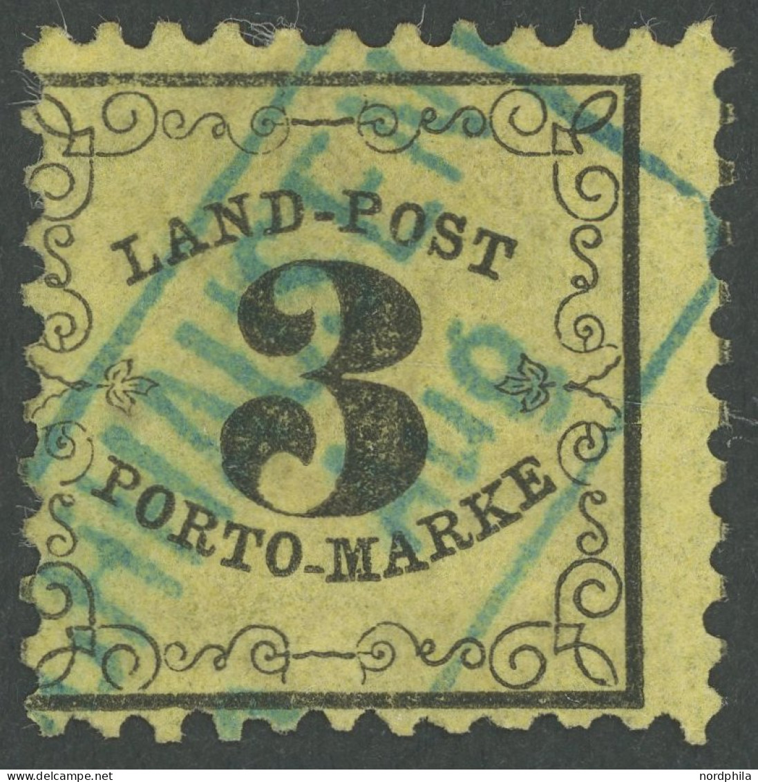 BADEN LP 2x O, 1863, 3 Kr. Schwarz Auf Gelb, Seltener Blauer R2 HOCHHAUSEN, Rechts Kleiner Einriss Sonst Pracht, Kurzbef - Gebraucht