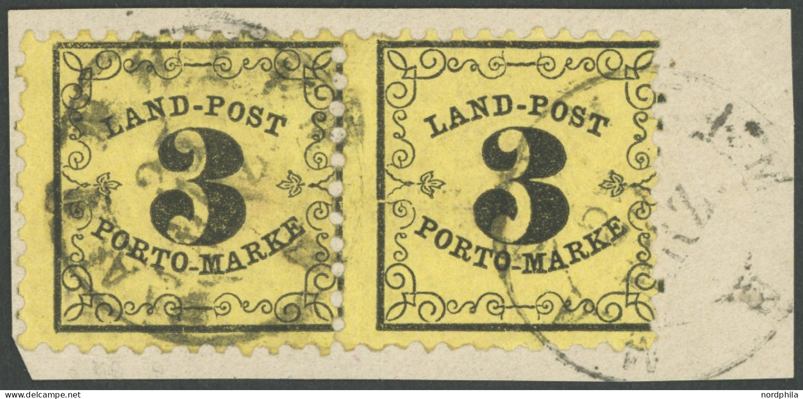 BADEN LP 2x Paar BrfStk, 1863, 3 Kr. Schwarz Auf Gelb Im Waagerechten Paar, K2 MANNHEIM, üblich Zentriertes Und Gezähnte - Usados