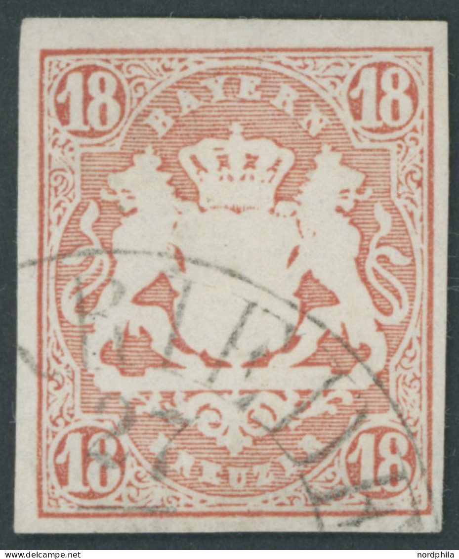 BAYERN 19 O, 1867, 18 Kr. Dunkelzinnoberrot, Segmentstempel, Pracht, Mi. (220.-) - Usados