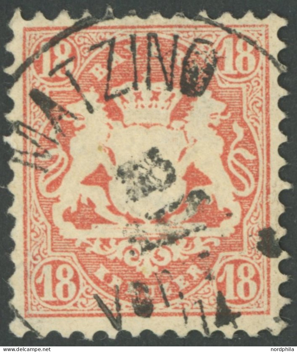 BAYERN 27Xb O, 1870, 18 Kr. Dunkelziegelrot, Wz. Enge Rauten, K1 MATZING, Pracht, Gepr. Sem, Mi. 240.- - Used