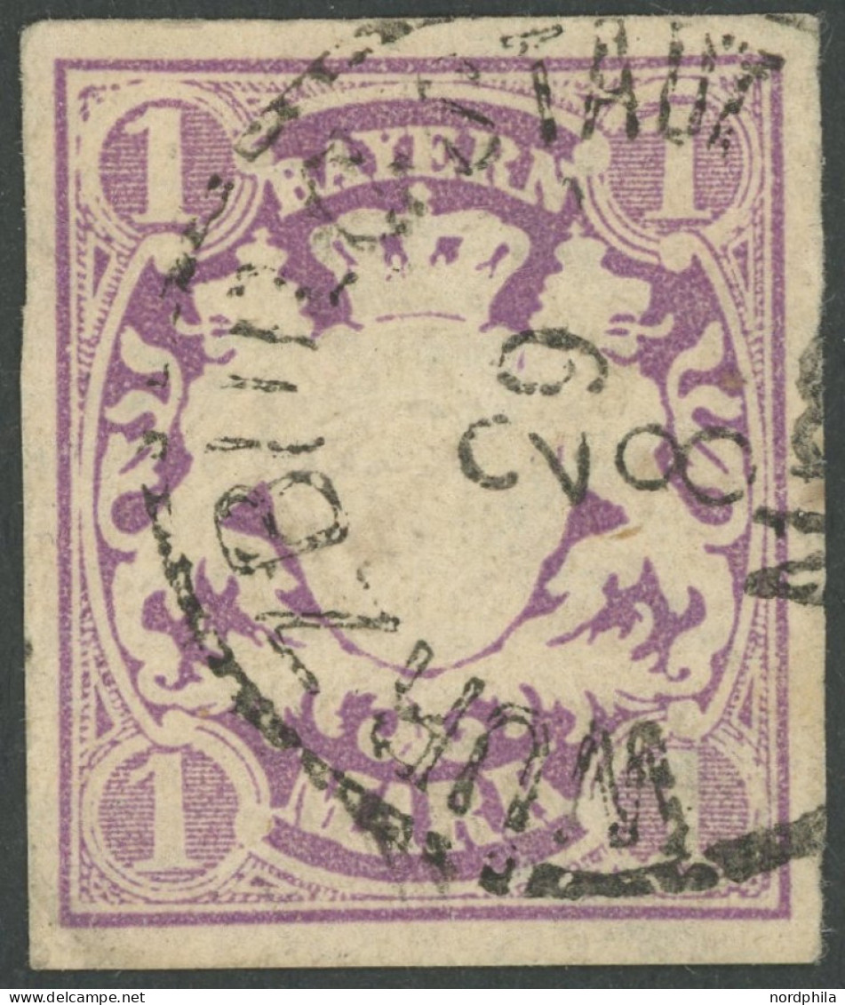 BAYERN 30aI O, 1874, 1 M. Violett Mit Plattenfehler M Und A Von Marke Durch Serifenverdickung Verbunden, Leichter Rückse - Oblitérés