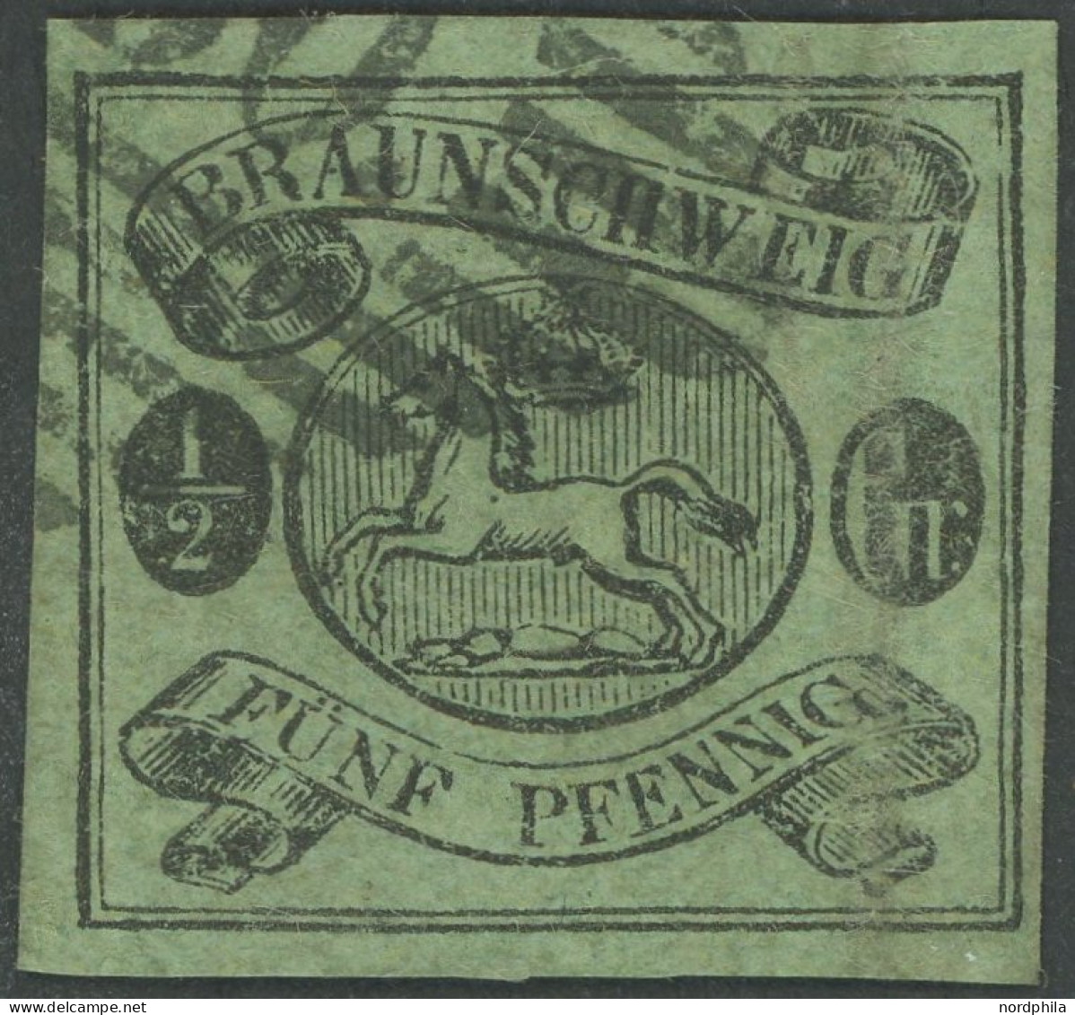 BRAUNSCHWEIG 10Ax O, 1863, 1/2 Gr. Schwarz Auf Lebhaftgraugrün, Nummernstempel 30 (Langelsheim), Feinst (leichte Mängel) - Brunswick