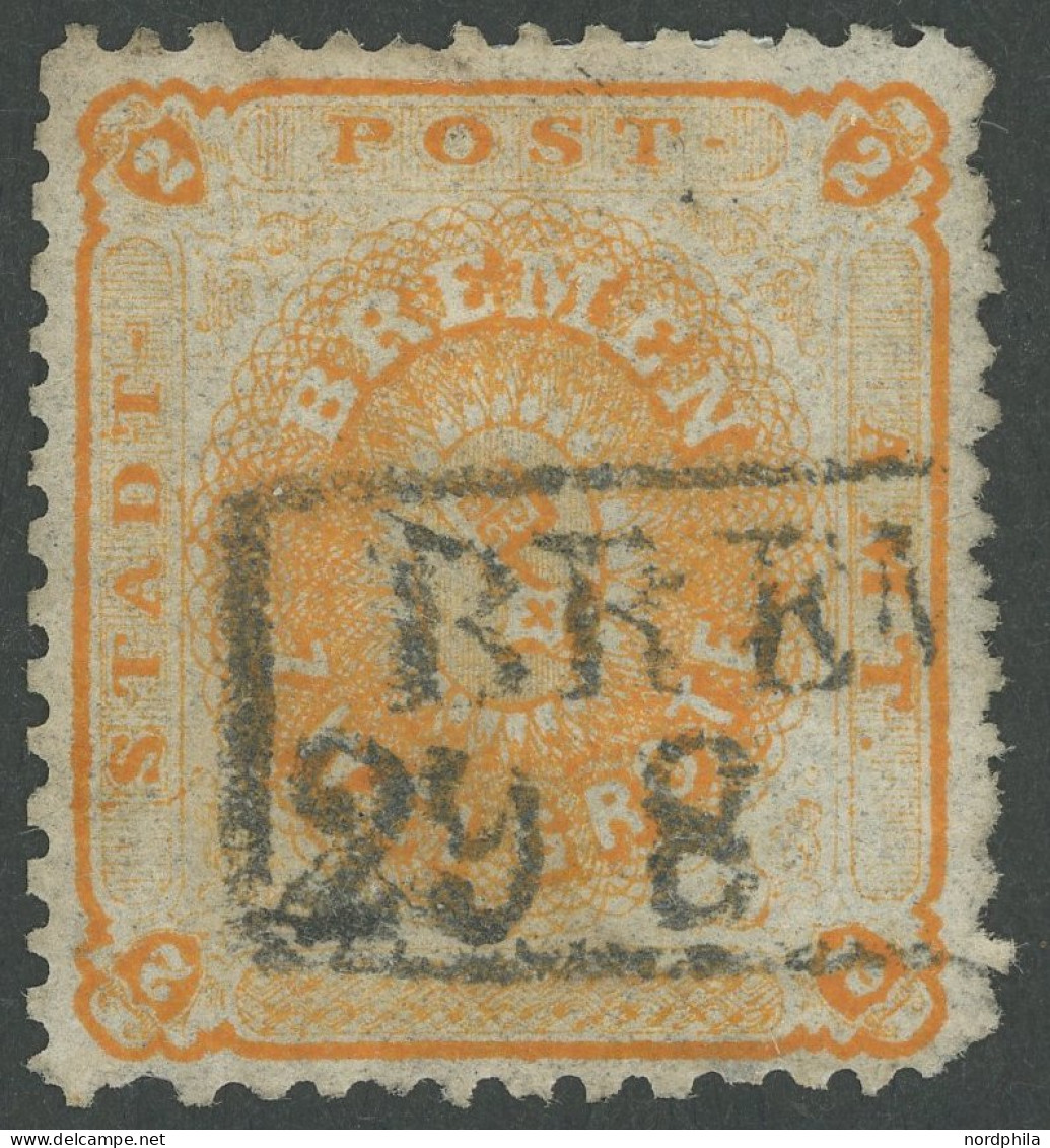 BREMEN 10a O, 1866, 2 Gr. Dunkelgelblichorange, Links Nachgezähnt, Feinst, Kurzbefund Neumann, Mi. 450.- - Bremen