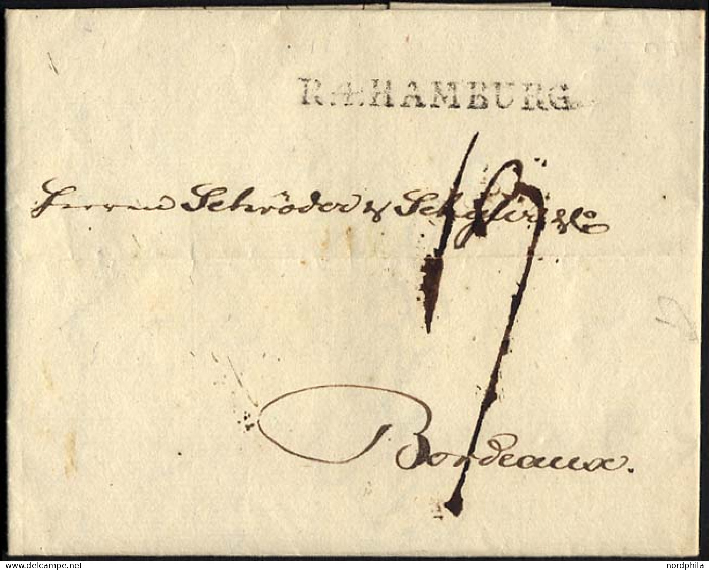 HAMBURG 1803, R.4. HAMBURG, L1 Auf Brief Nach Bordeaux, Pracht - [Voorlopers