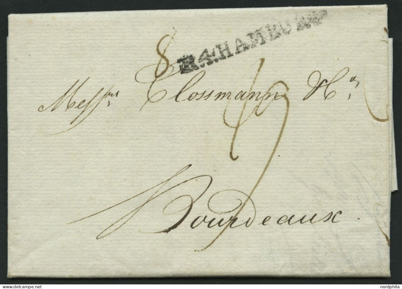 HAMBURG 1806, R.4. HAMBURG, L1 Auf Brief Nach Bordeaux, Pracht - Préphilatélie
