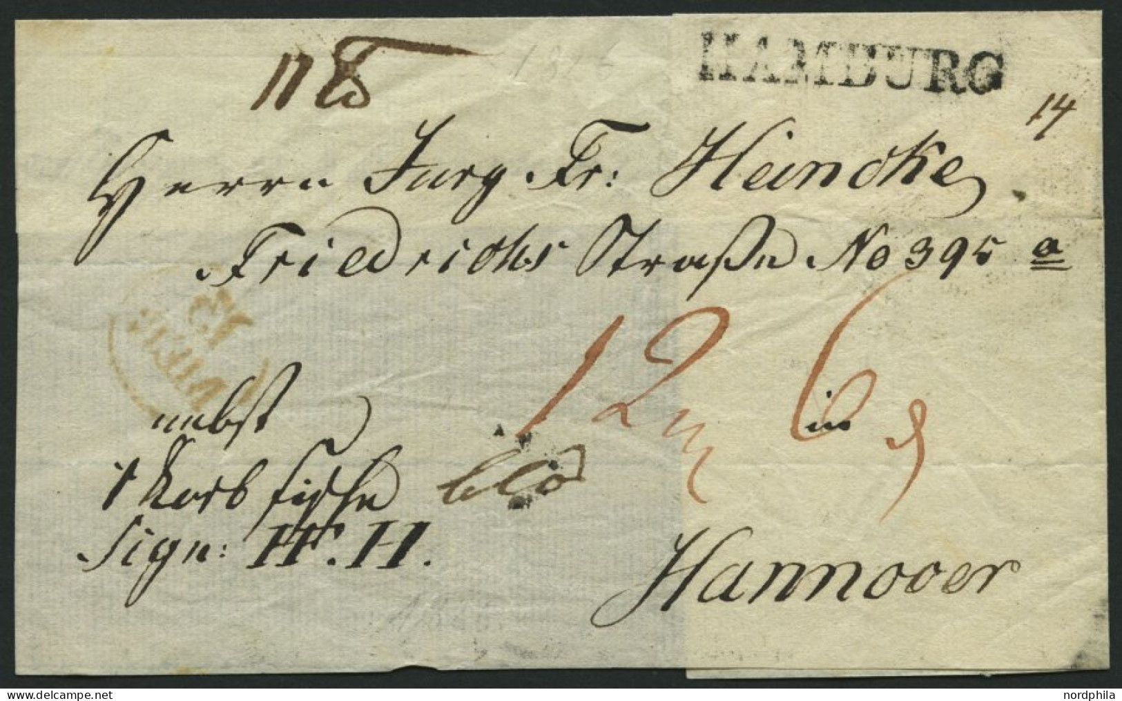 HAMBURG VORPHILA 1826, HAMBURG, L1 Auf Begleitschein Nach Hannover, Handschriftlich Nebst 1 Korb..., Roter Datumsstempel - [Voorlopers