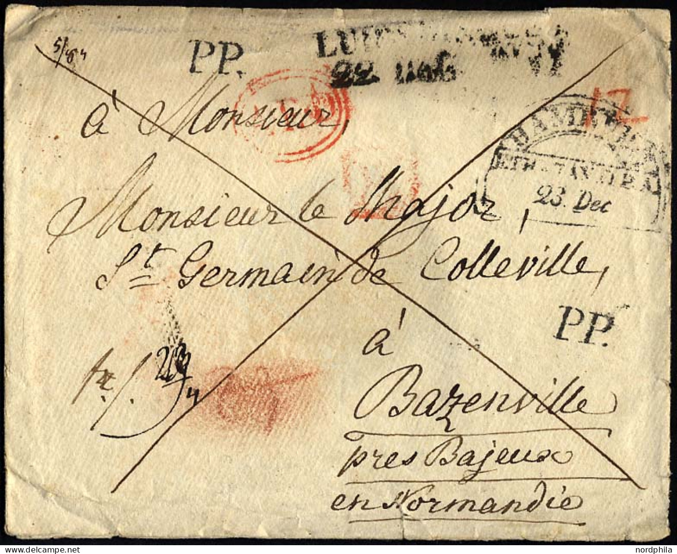 HAMBURG - THURN UND TAXISCHES O.P.A. 1829, HAMBURG F.TH.U.TAX.O.P.A., Segmentstempel Auf Briefumschlag Nach Bazenville/N - [Voorlopers