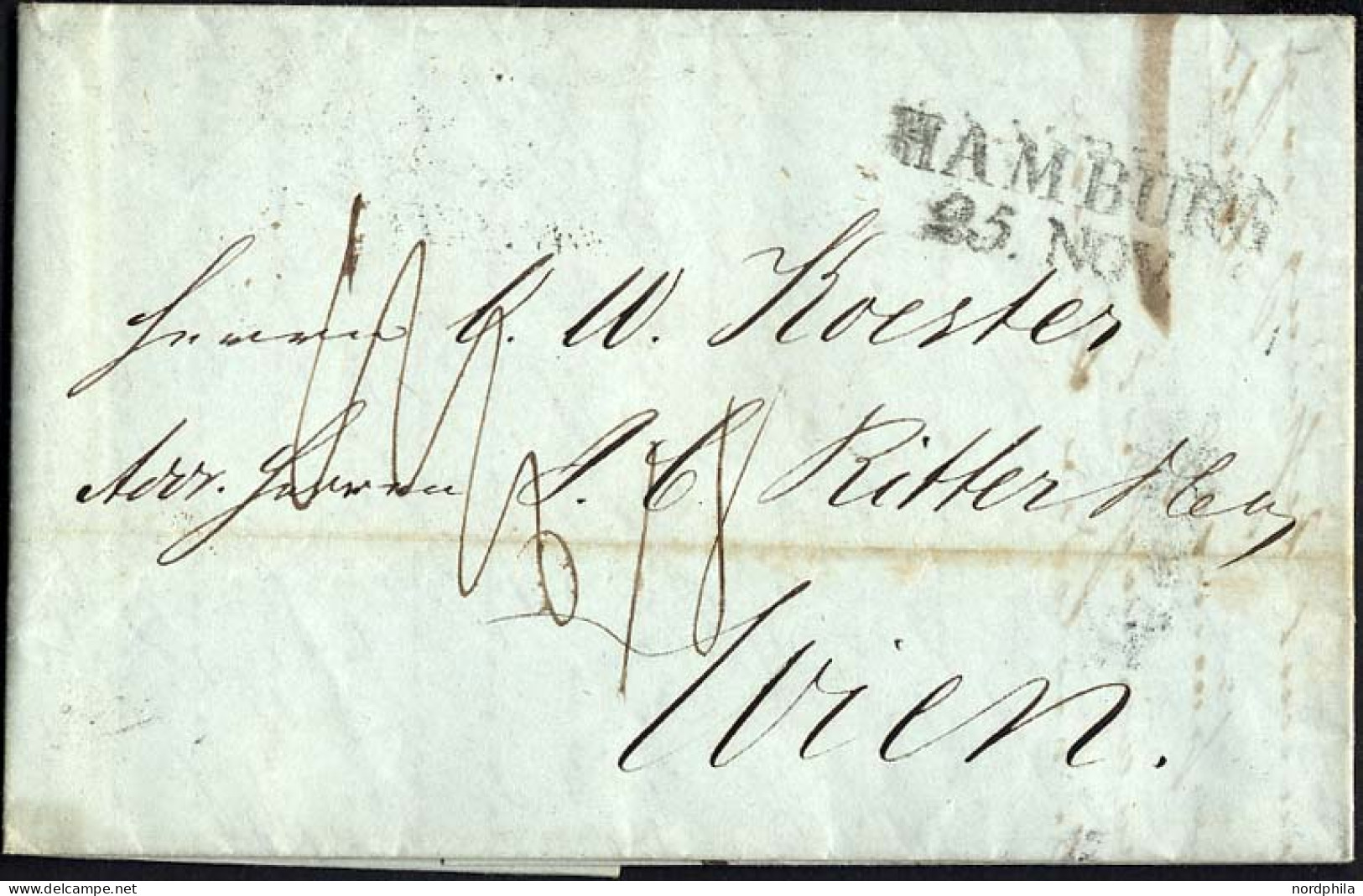 HAMBURG 1846, HAMBURG, L2 Auf Brief Nach Wien, Registraturbug, Pracht - Prephilately