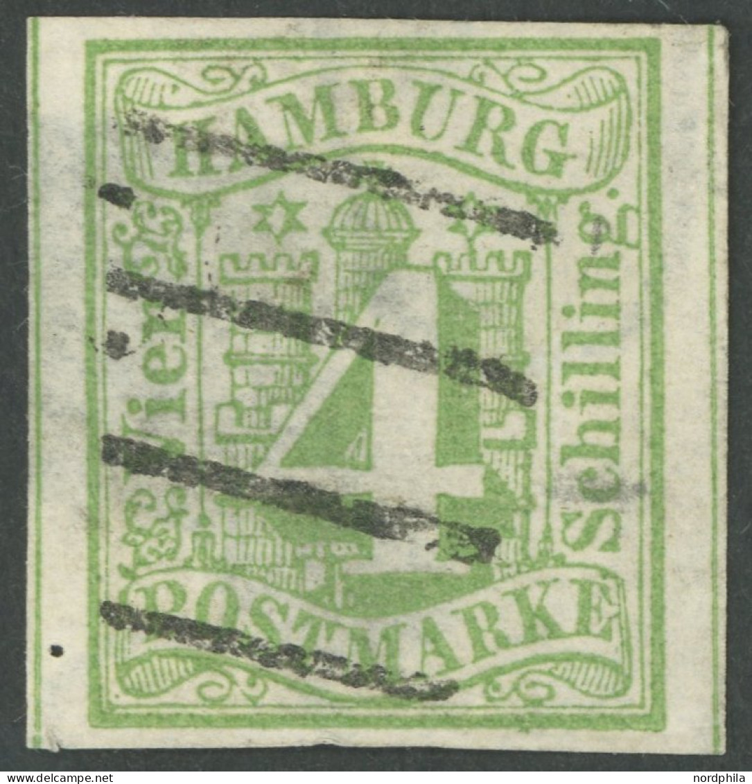 HAMBURG 5a O, 1859, 4 S. Gelbgrün, Große Dünne Stelle Und Nadelstich Im Rand, Mi. 1500.- - Hamburg (Amburgo)