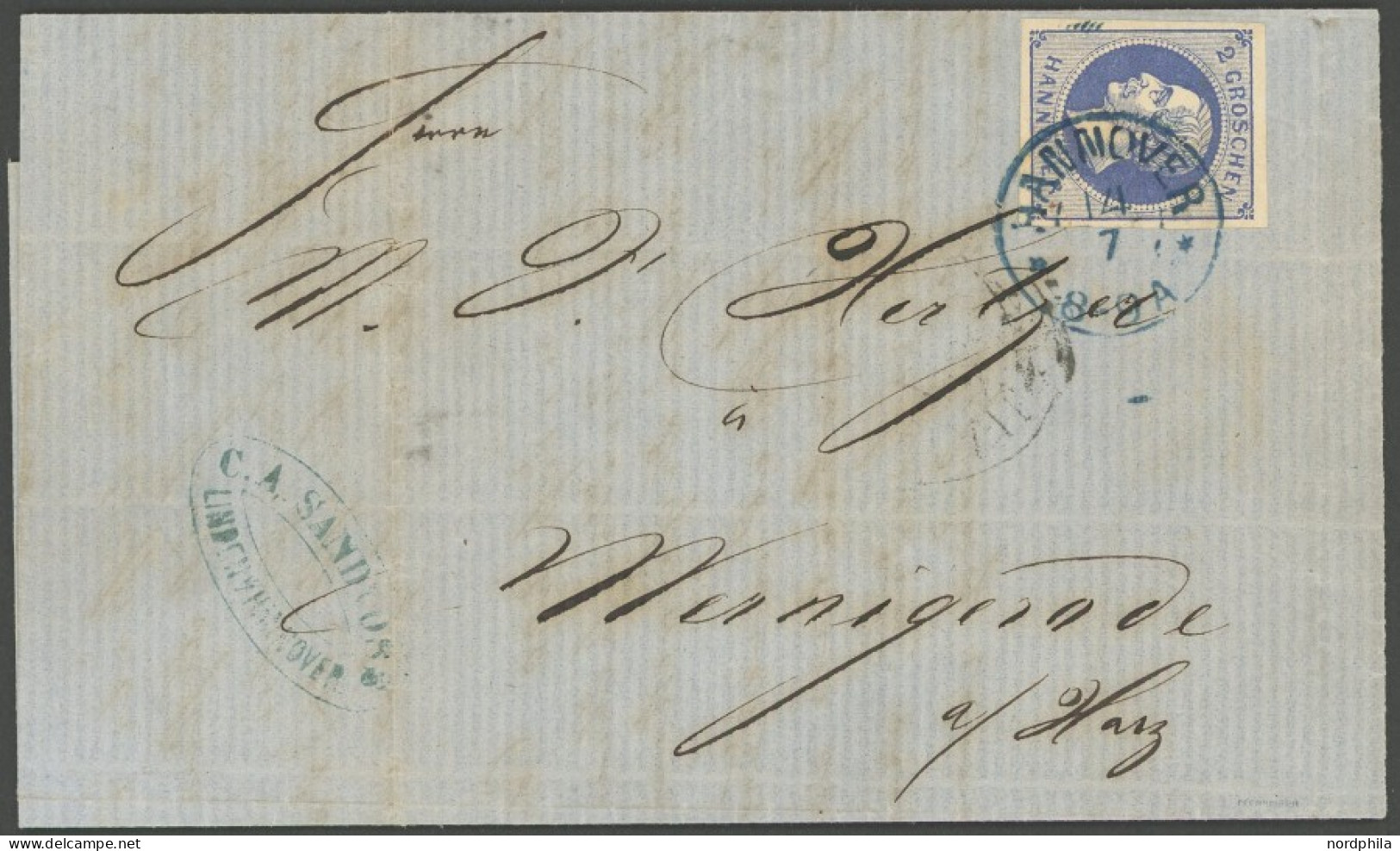 HANNOVER 15a BRIEF, 1863, 2 Gr. Blau Auf Brief Nach Werningerode, Gepr. Pfenninger - Hanover