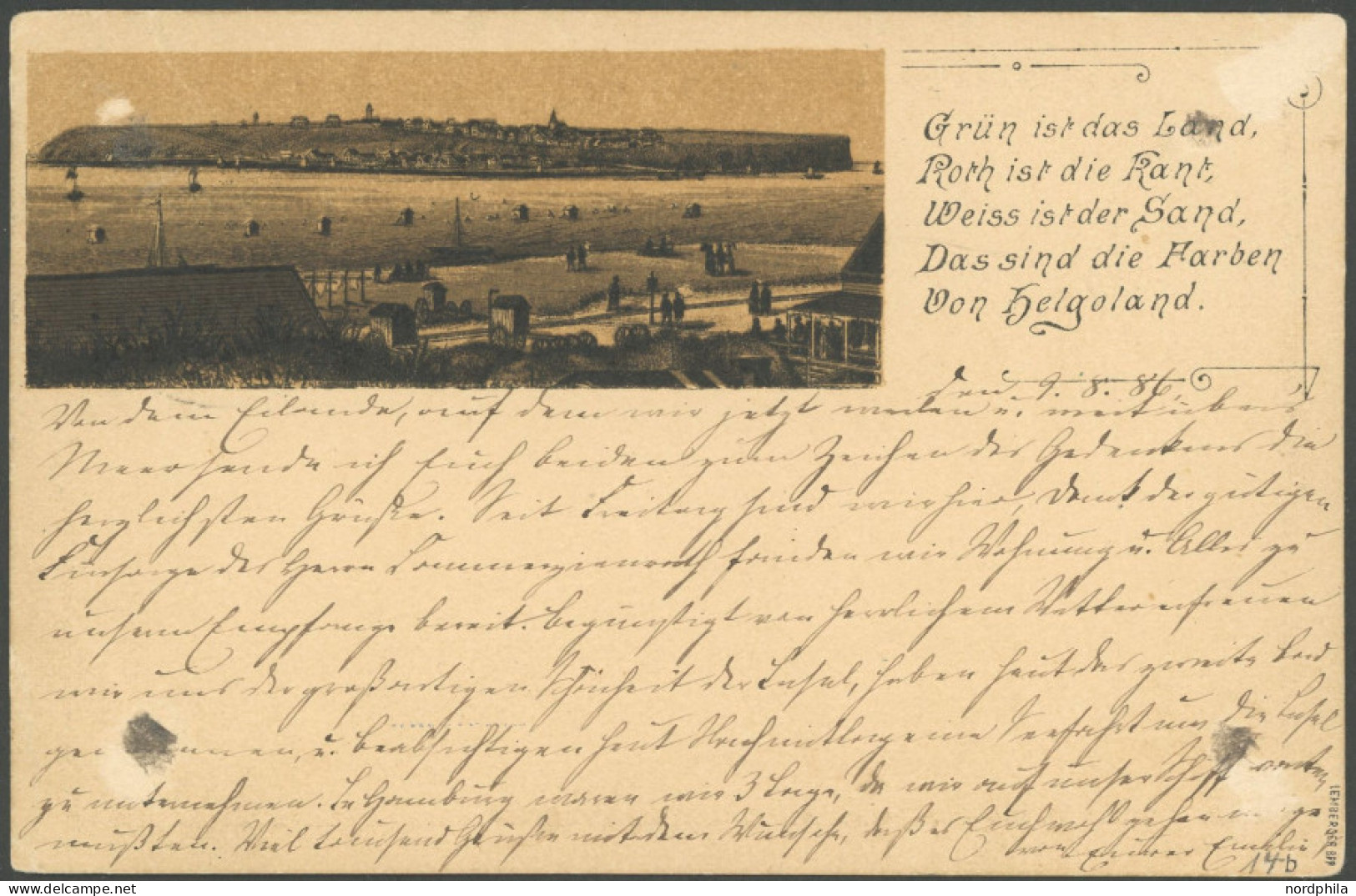 HELGOLAND 14b BRIEF, 1886, 10 Pf. Mittelgrün/mittellilakarmin, Einzelfrankatur Auf Ansichtskarte, Pracht, Gepr. Lemberge - Helgoland