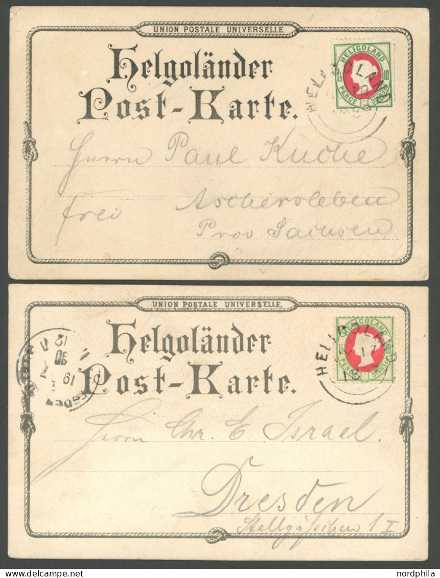 HELGOLAND 14c,d BRIEF, 1889/90, 10 Pf. Bläulichgrün/rötlichkarmin Und Hellgrün/rot, Je Auf Ansichtskarte, Pracht - Héligoland