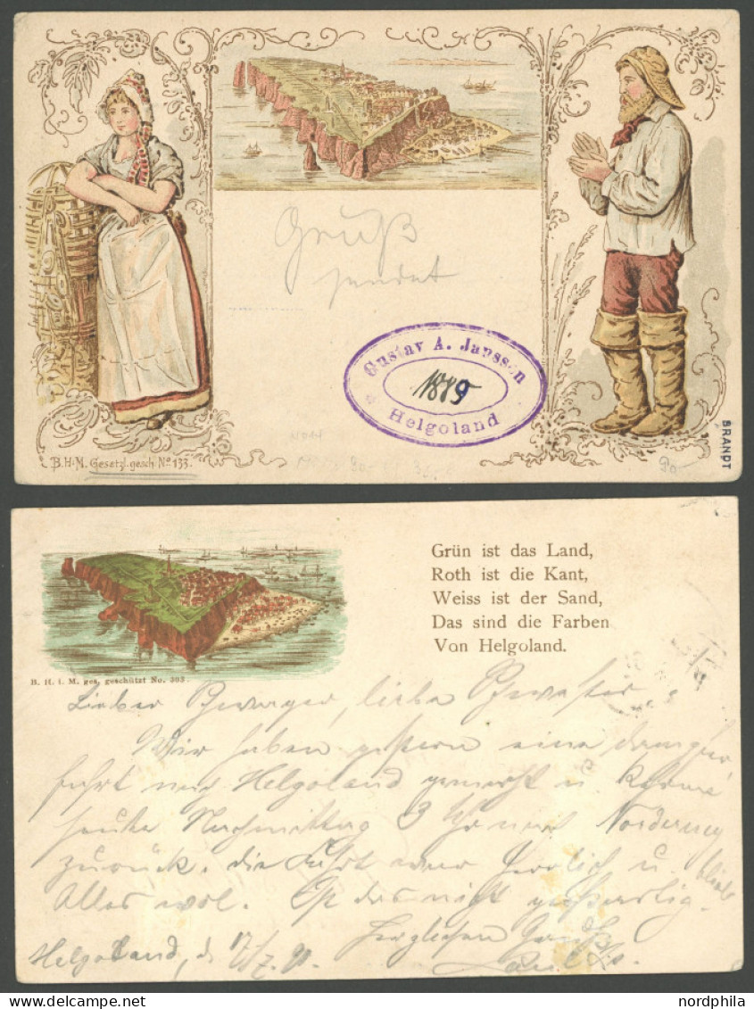 HELGOLAND 14c,d BRIEF, 1889/90, 10 Pf. Bläulichgrün/rötlichkarmin Und Hellgrün/rot, Je Auf Ansichtskarte, Pracht - Héligoland