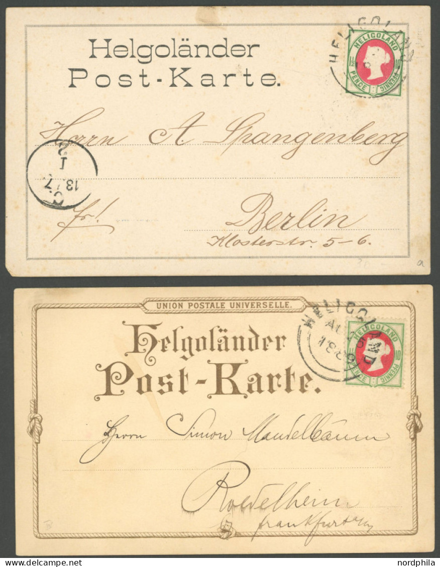 HELGOLAND 14c,d BRIEF, 1888/89, 10 Pf. Bläulichgrün/rötlichkarmin Und Hellgrün/rot, Je Auf Ansichtskarte, Pracht - Héligoland