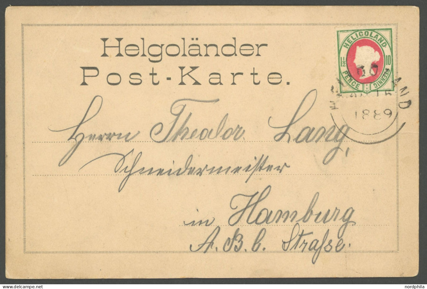 HELGOLAND 14d BRIEF, 1889, 10 Pf. Hellgrün/mittelrot Auf Ansichtskarte, Pracht, Gepr. Lemberger - Héligoland