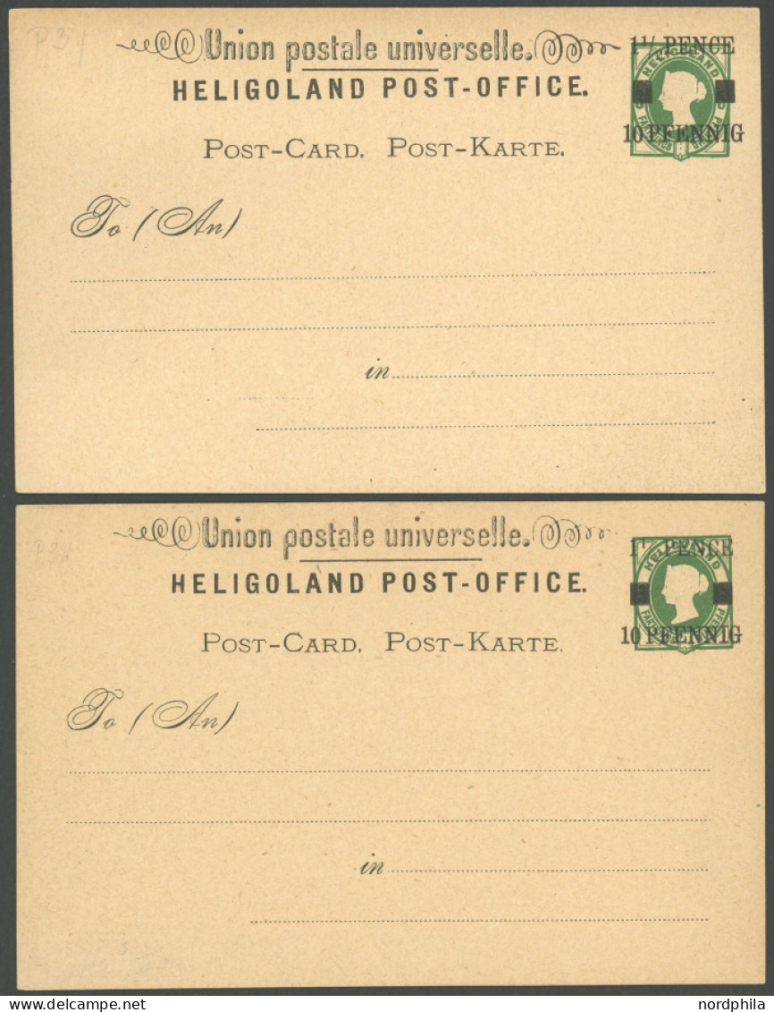 HELGOLAND P 3I,11 BRIEF, 1879, 10 Pf. Grün, Strich 251/2 Und 35 Mm Lang, Ungebraucht, 2 Prachtkarten, Mi. 60.- - Helgoland
