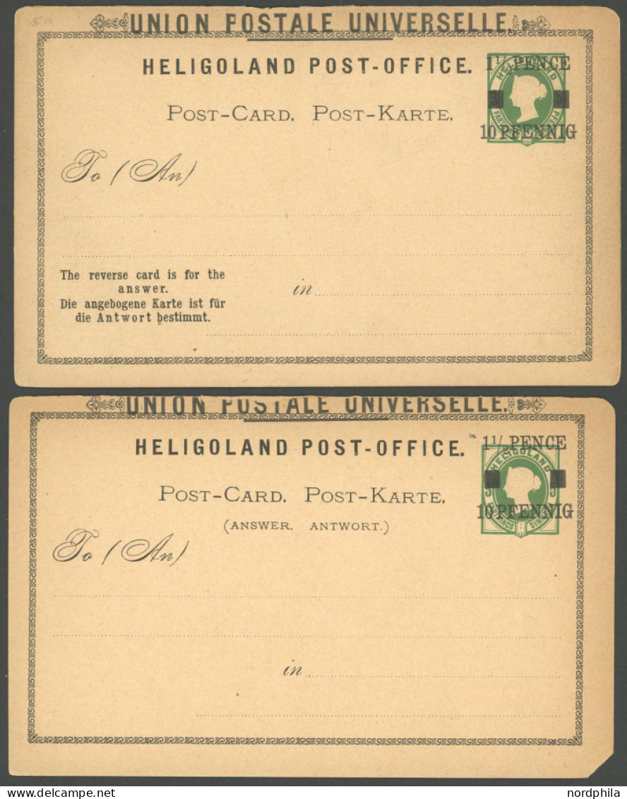 HELGOLAND P 4 F/A BRIEF, 1879, 10 Pf. Auf 5 Pf. Grün, Frage- Und Antwortteil, 2 Ungebrauchte Karten, Feinst - Heligoland