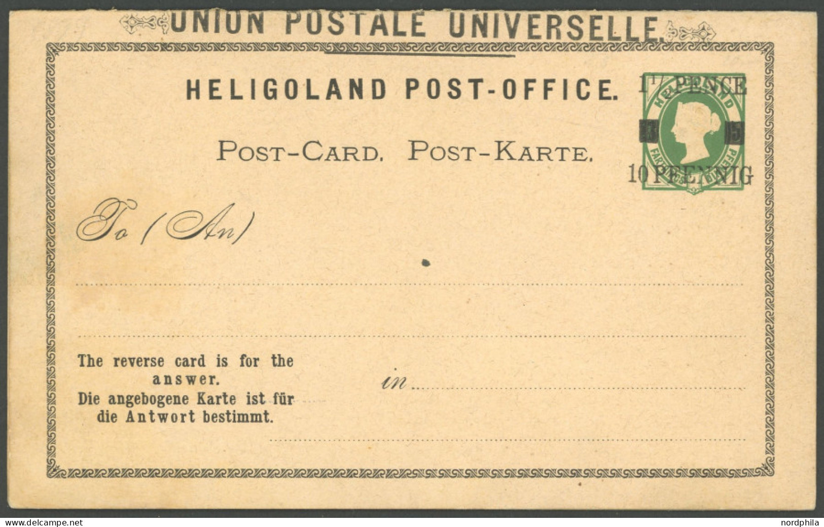 HELGOLAND P 4II BRIEF, 1879, 10 Pf. Auf 5 Pf. Grün, Type II, Ungebraucht, Rückseitig Minimal Fleckig Sonst Prachtkarte,  - Heligoland