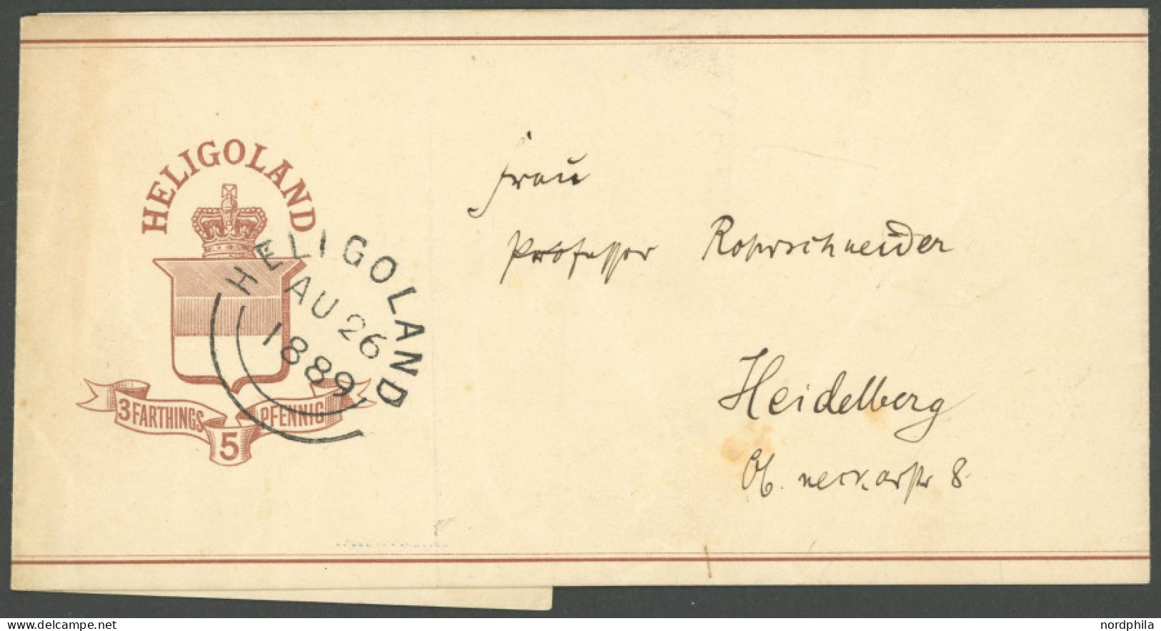 HELGOLAND S 2 BRIEF, 1889, 5 Pf. Braun, Streifband Nach Heidelberg, Feinst, Mi. 200.- - Heligoland