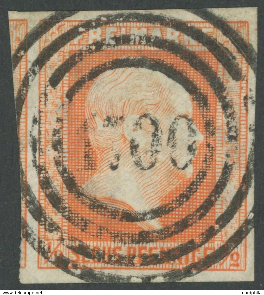 PREUSSEN 1 O, 1851, 1/2 Sgr. Rotorange, Idealer Zentrischer Nummernstempel 1700 (ZELLIN), Kabinett - Oblitérés