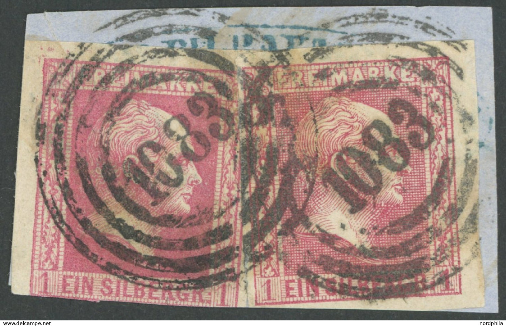 PREUSSEN 6a,10a BrfStk, 1857, 1 Sgr. Rosa, Wertstufengleiche Mischfrankatur Auf Briefstück Mit Nummernstempel 1083 (Oden - Otros & Sin Clasificación