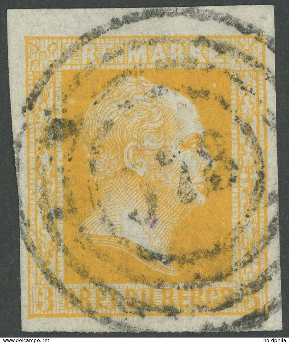 PREUSSEN 8ax O, 1857, 3 Sgr. Gelborange, Dünnes Papier, Pracht, Mi. 100.- - Other & Unclassified