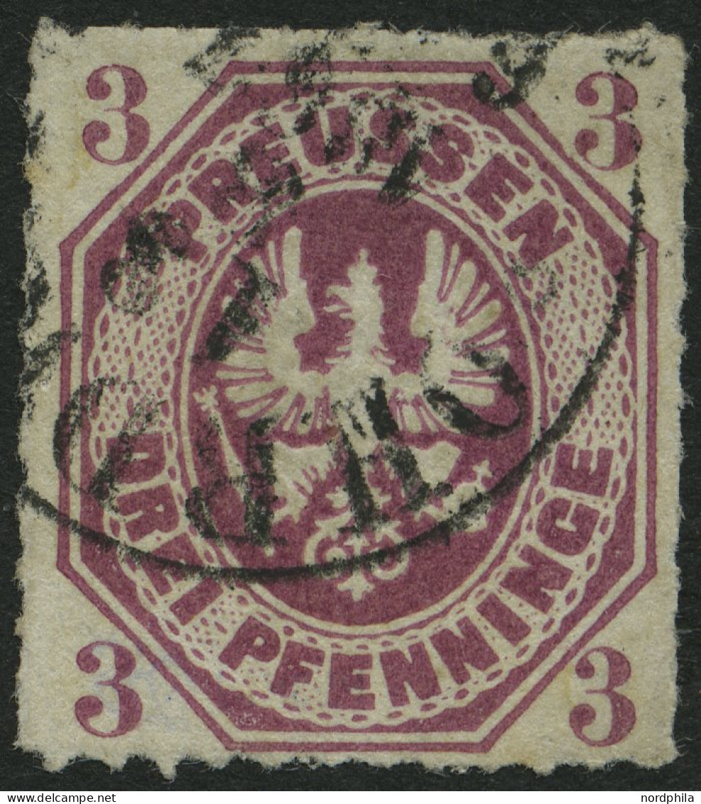 PREUSSEN 19b O, 1867, 3 Pf. Rotviolett, TuT-Stempel OHRDRUF, Pracht, Signiert, Mi. 350.- - Used