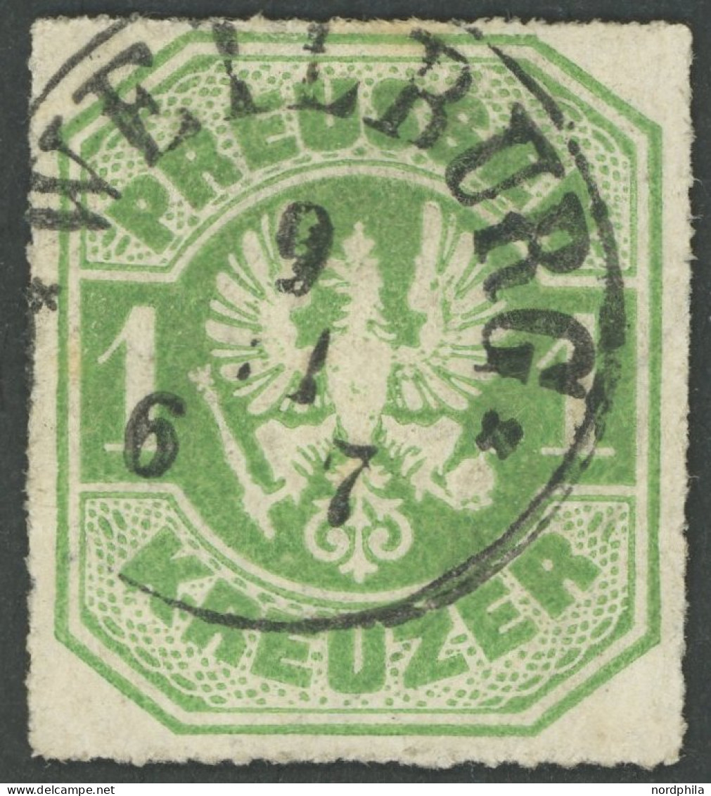 PREUSSEN 22 O, 1867, 1 Kr. Smaragdgrün, TUT-Stempel WEILBURG, Pracht - Andere & Zonder Classificatie