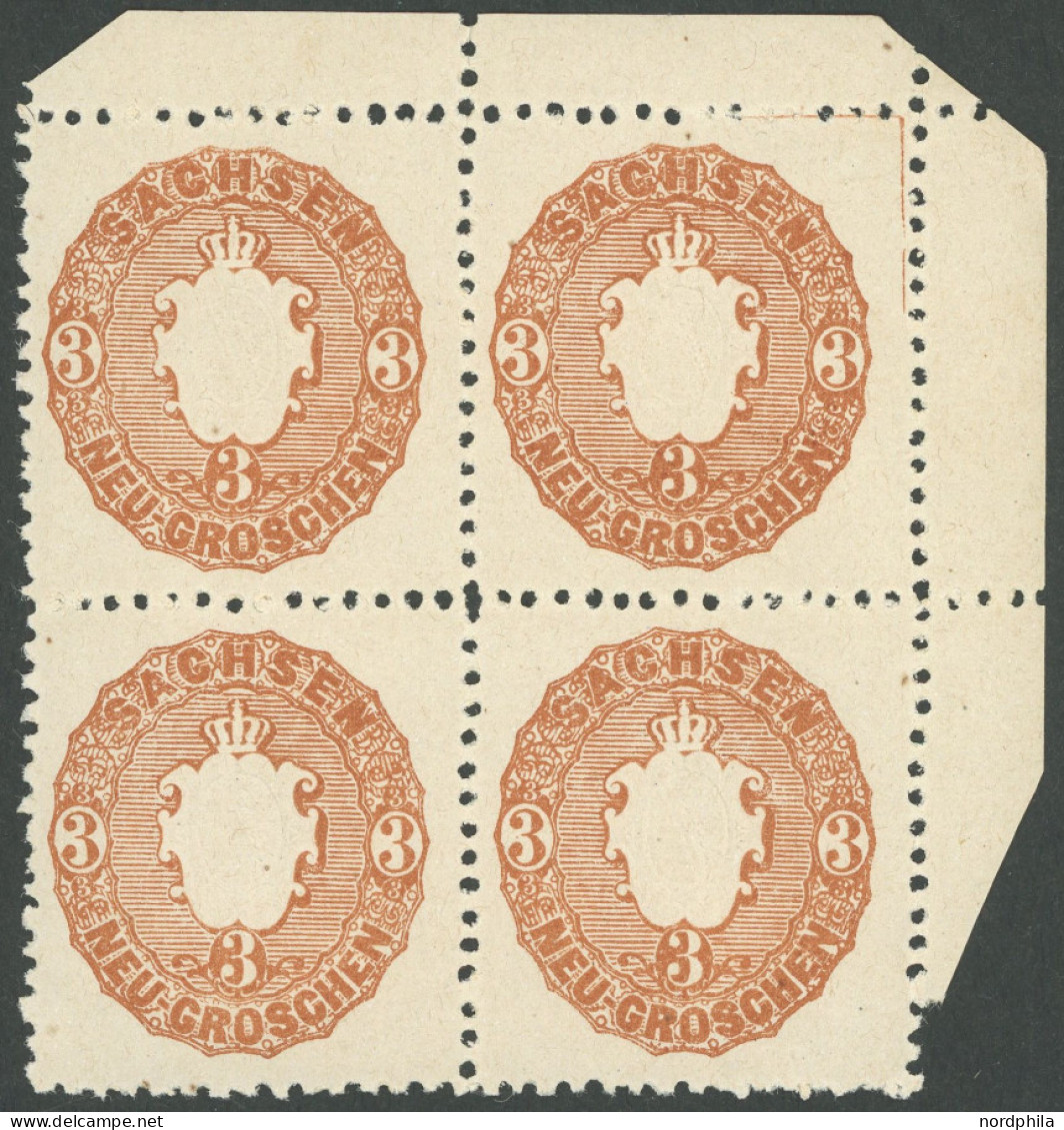 SACHSEN 18a VB , 1866, 3 Ngr. Braunorange Im Postfrischen Viererblock, Pracht, Kurzbefund Vaatz - Saxony