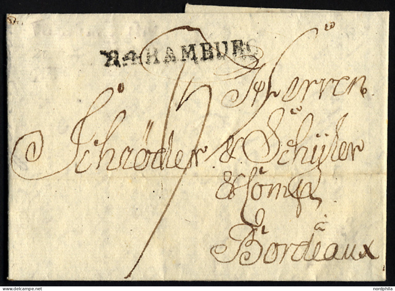 SCHLESWIG-HOLSTEIN 1804, Brief Aus Flensburg Mit L1 R4 HAMBURG Nach Bordeaux, Pracht - Vorphilatelie