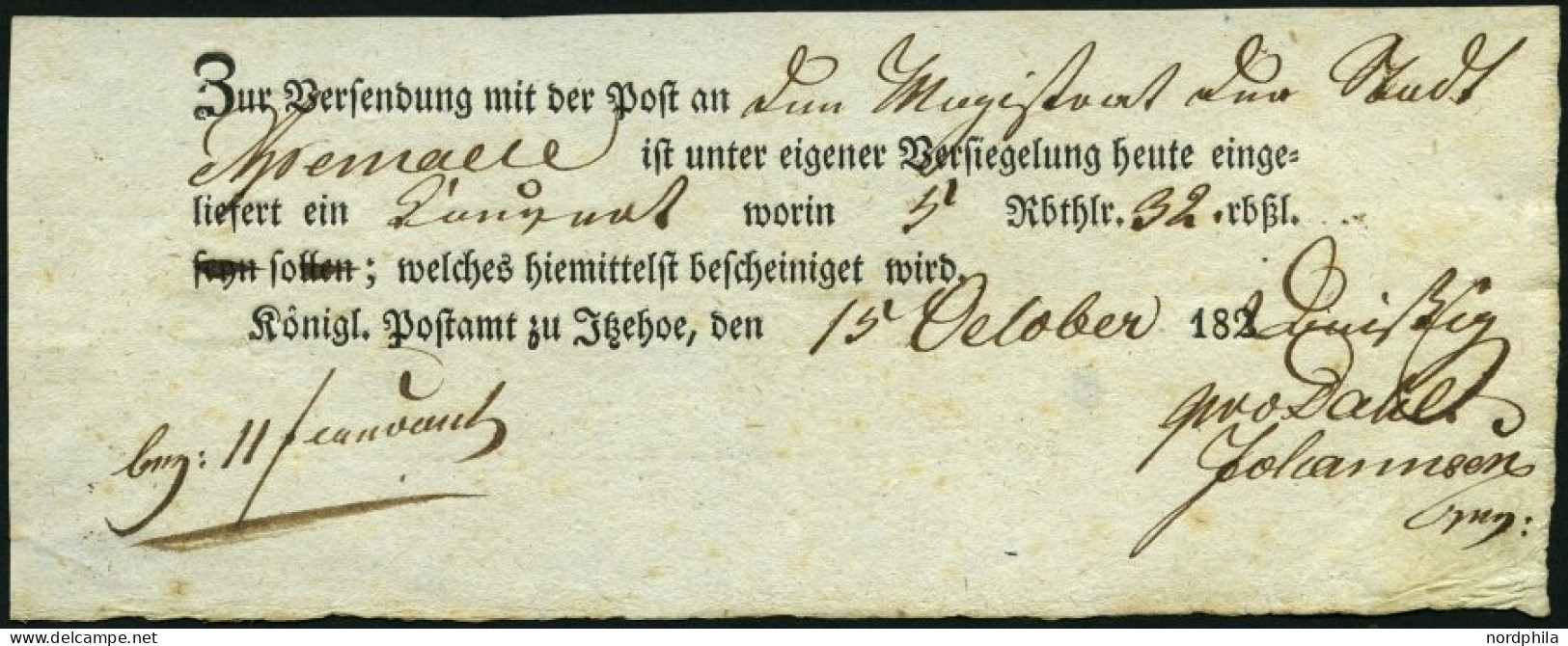 SCHLESWIG-HOLSTEIN 1830, Postschein Mit Ortsdruck Itzehoe, Pracht - Schleswig-Holstein