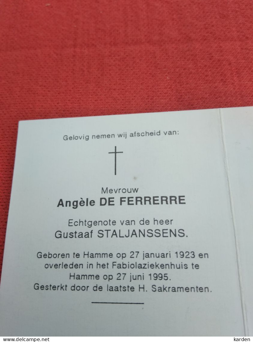 Doodsprentje Angèle De Ferrerre / Hamme 27/1/1923 - 27/6/1995 ( Gustaaf Staljanssens ) - Religione & Esoterismo