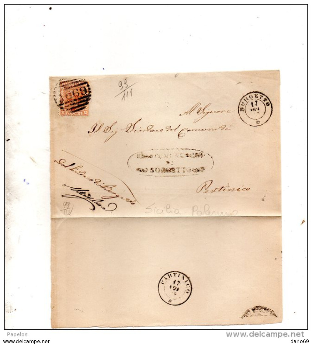 LETTERA CON ANNULLO  BORGETTO PALERMO + PARTINICO - Storia Postale