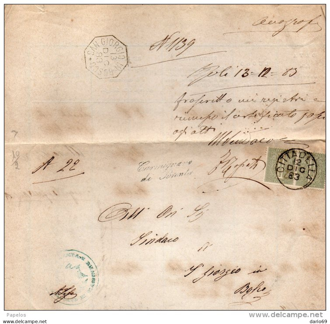 1883  LETTERA CON ANNULLO  CITTADELLA PADOVA - Storia Postale