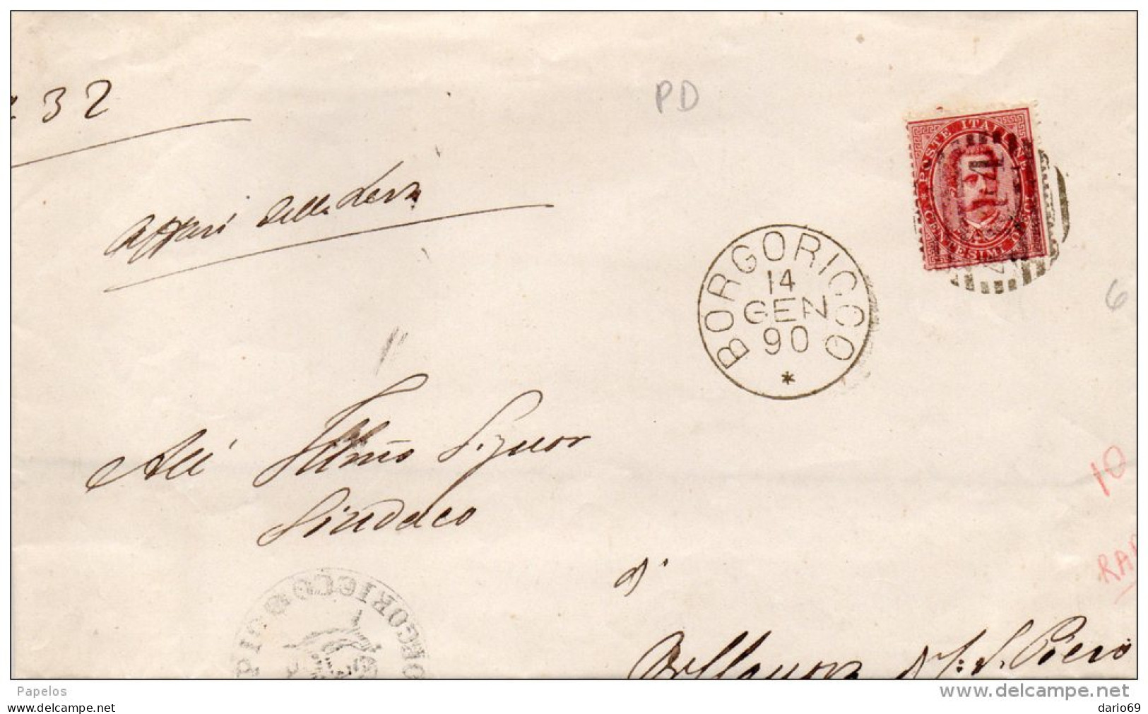 1890  LETTERA CON ANNULLO  BORGORICCO PADOVA - Storia Postale