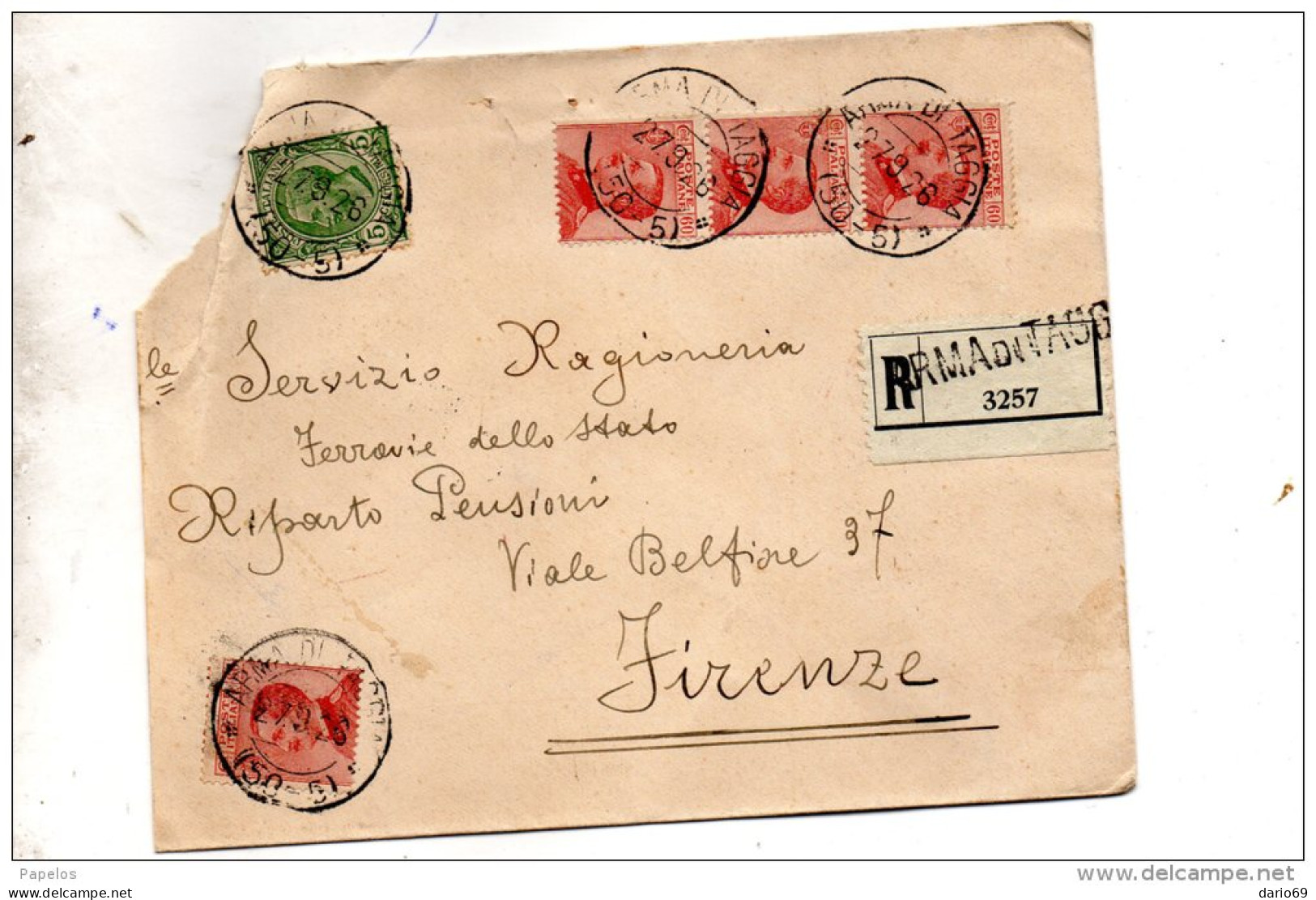 1926  LETTERA RACCOMANDATA CON ANNULLO ARMA DI TAGGIO IMPERIA - Storia Postale