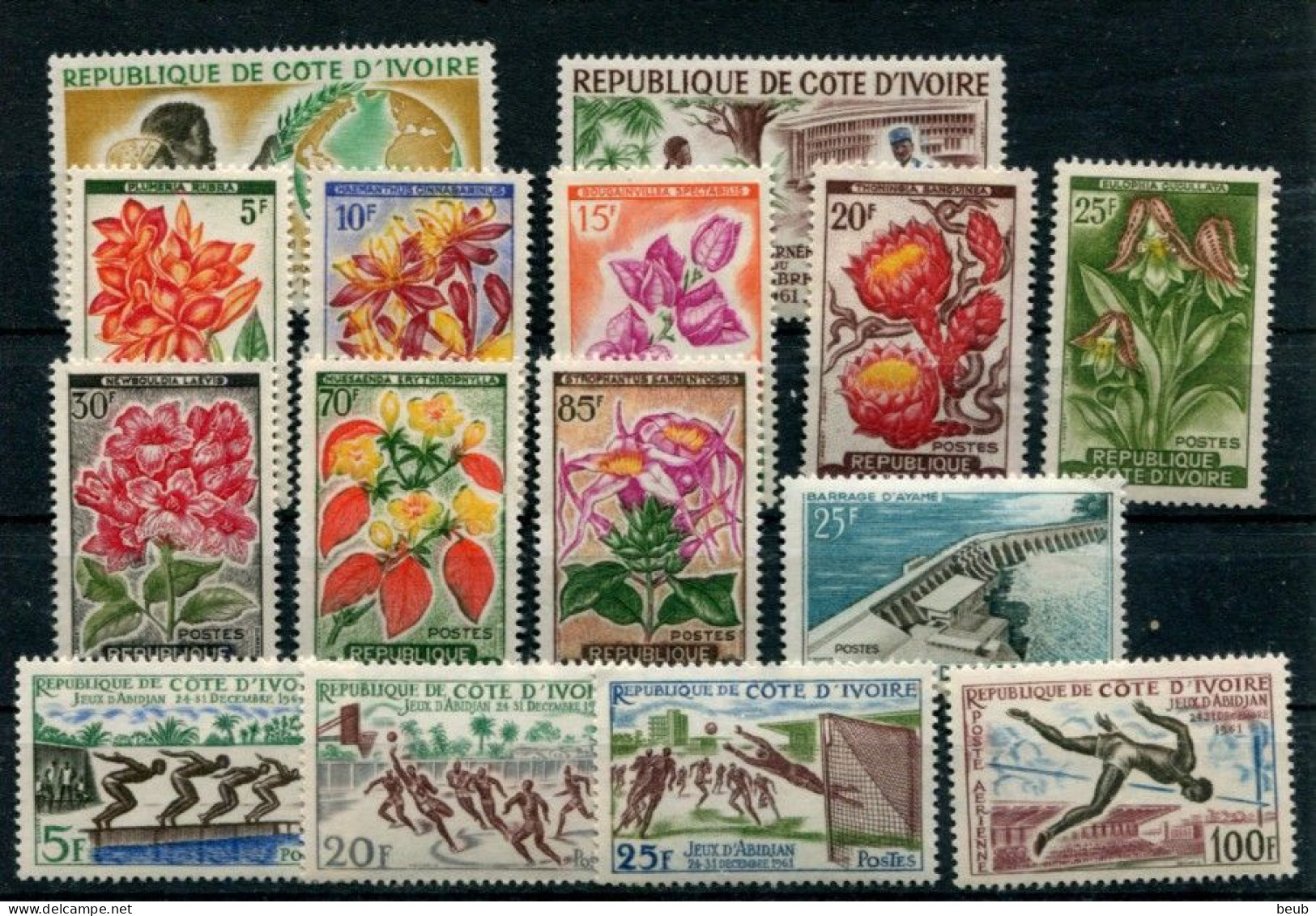 V - COTE D'IVOIRE - Année 1961:  N° Y&T 192 à 203 + PA 21 (15 Timbres  Tous NSC **) - Côte D'Ivoire (1960-...)