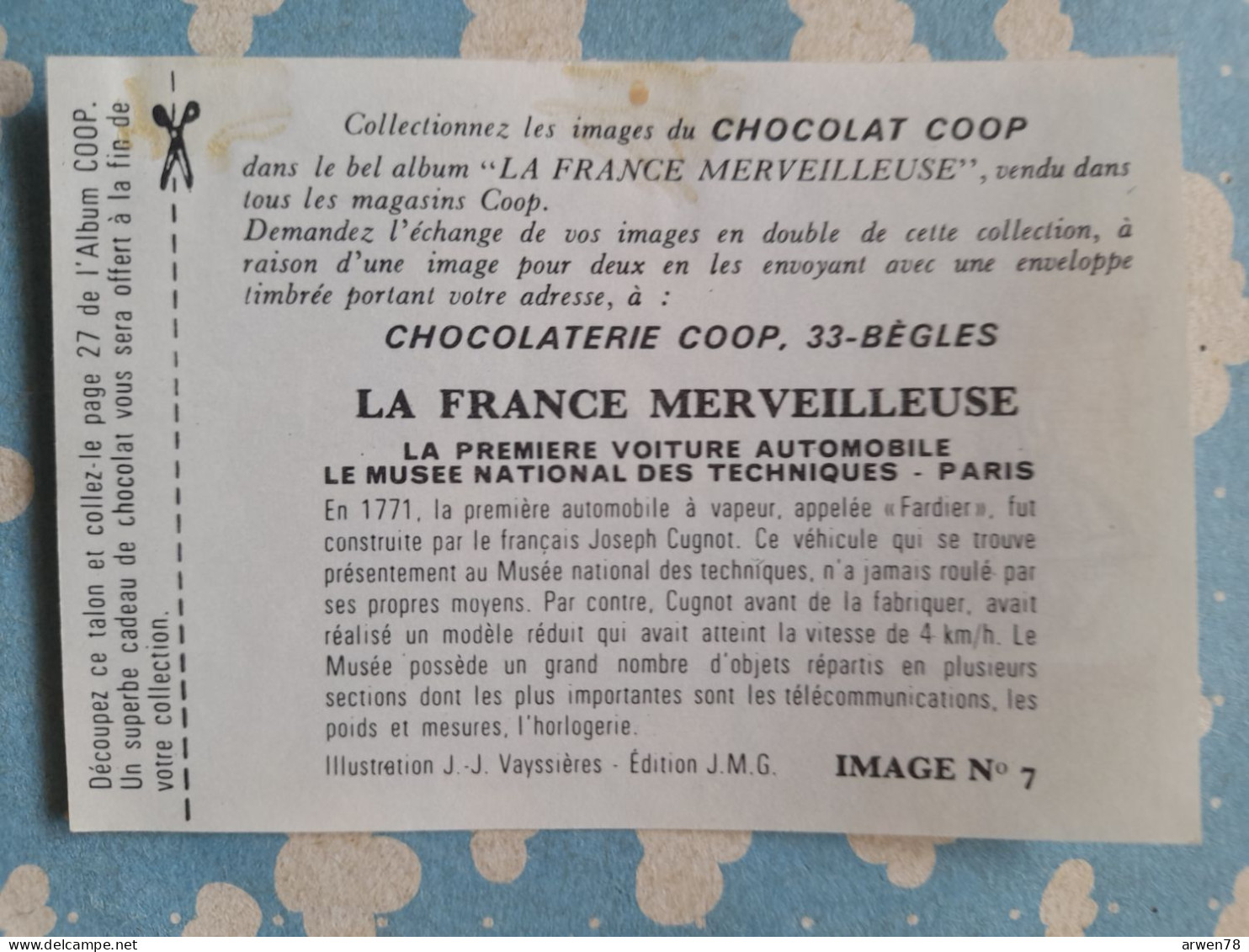 IMAGE COOP N° 7 PARIS PREMIERE VOITURE AUTOMOBILE CUGNOT - Other & Unclassified