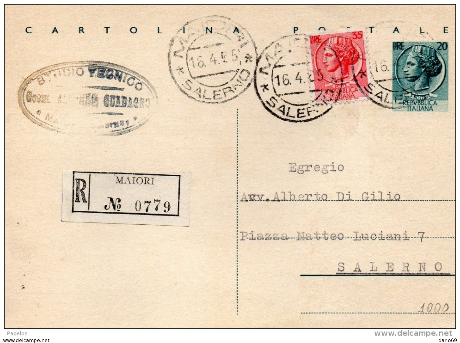 1965  CARTOLINA RACCOMANDATA CON ANNULLO MAIORI SALERNO - Interi Postali