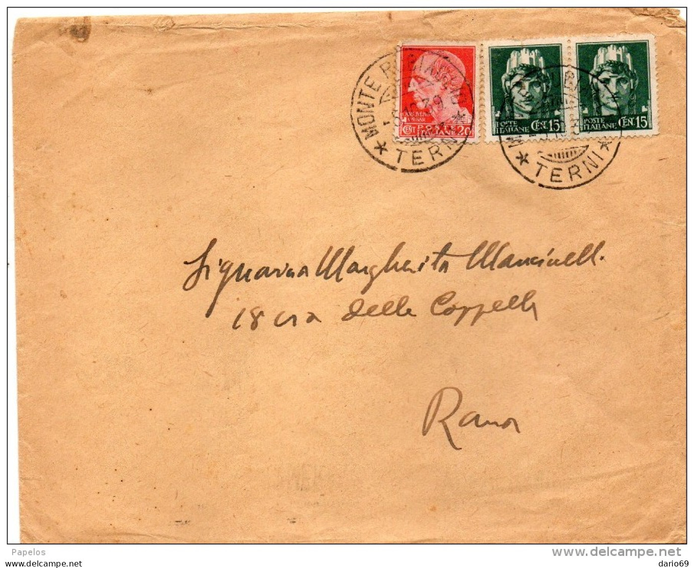 1939  LETTERA CON ANNULLO  MONTERUBIAGLIO TERNI - Storia Postale