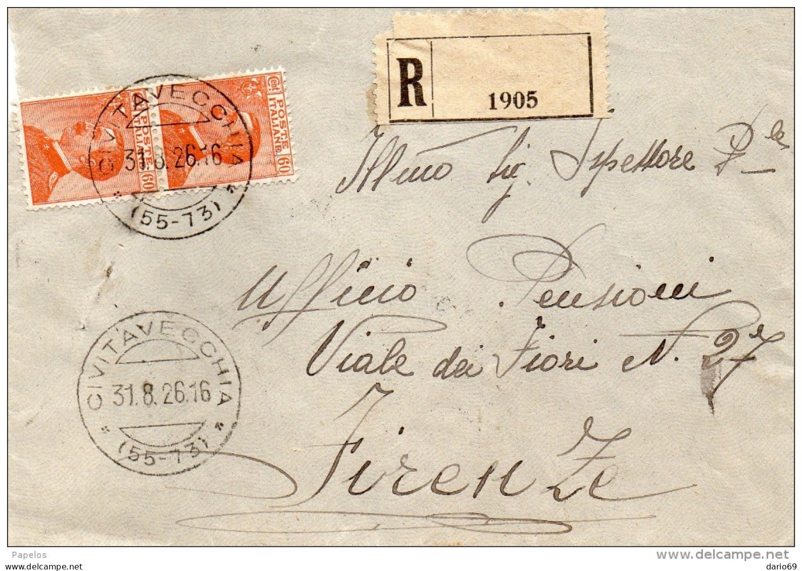 1926  LETTERA RACCOMANDATA CON ANNULLO CIVITAVECCHIA ROMA - Storia Postale