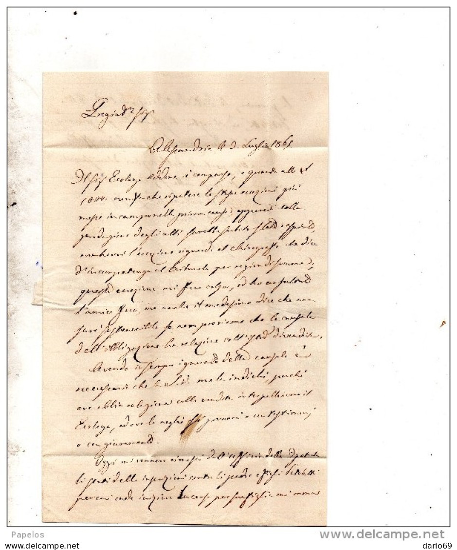 1864  LETTERA CON ANNULLO   ALESSANDRIA + FELIZZANO - Poststempel