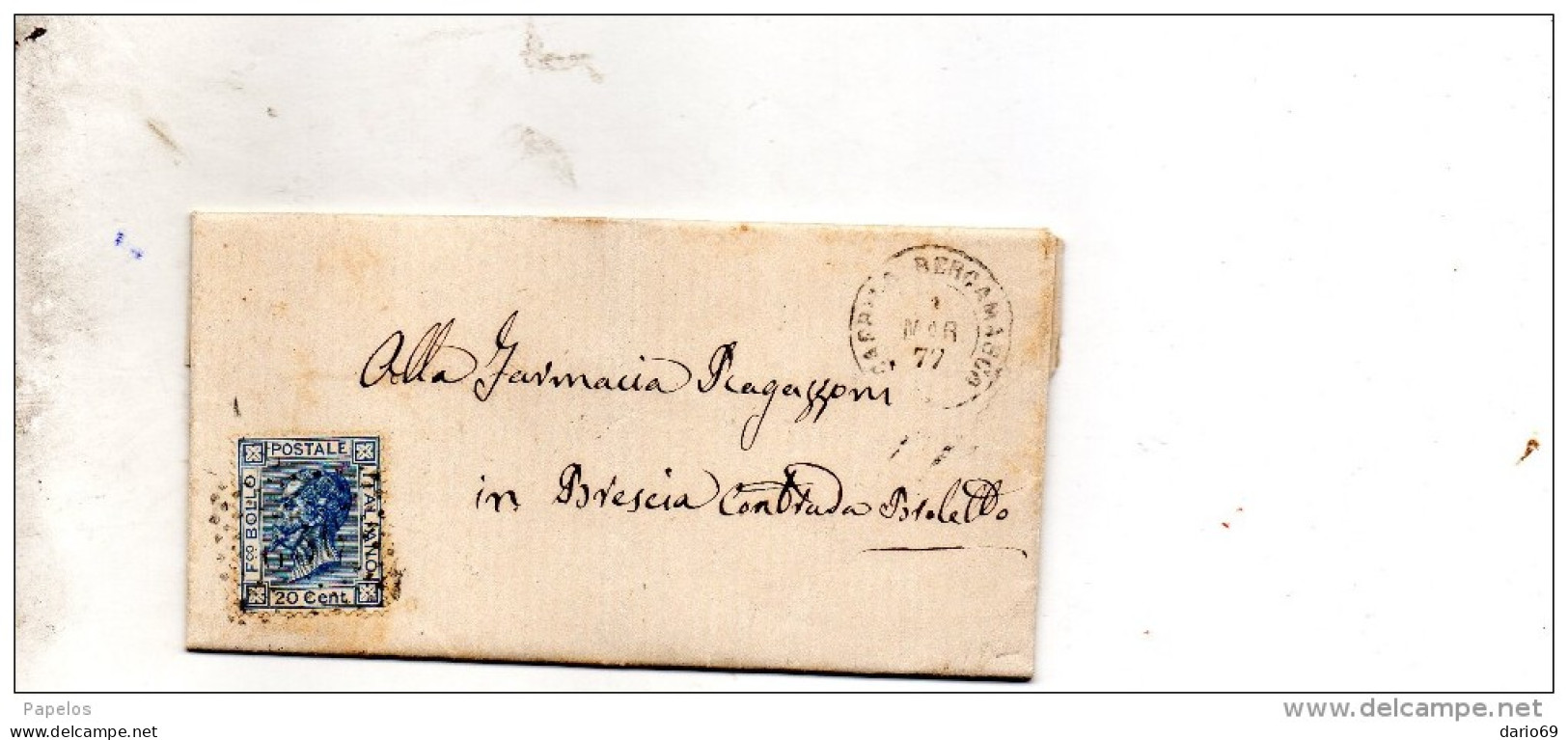 1877  LETTERA CON ANNULLO CAPRINO BERGAMASCO BERGAMO - Marcophilie