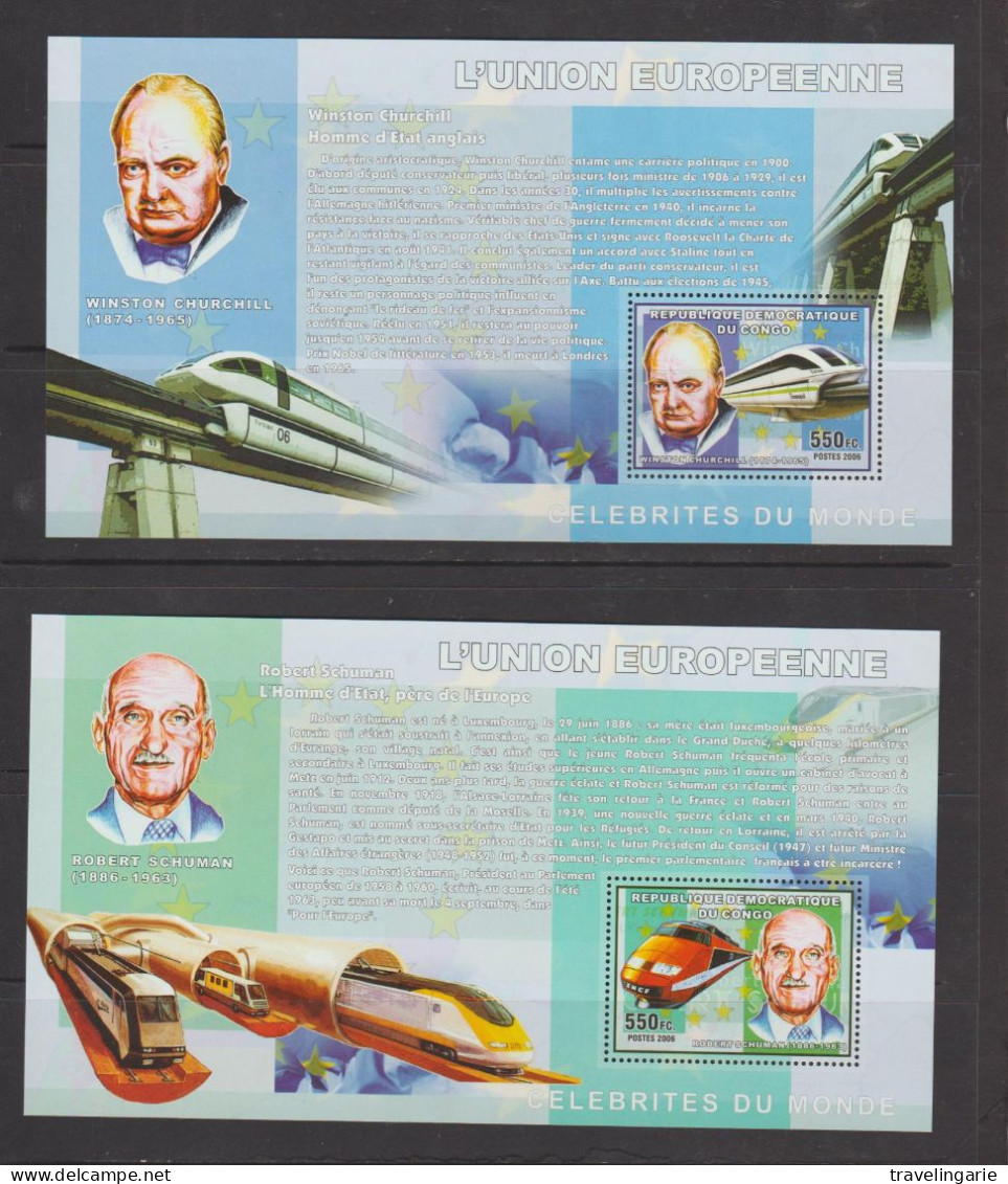 Democratic Republic Of Congo 2006 European Union Set With Trains S/S MNH ** - Sir Winston Churchill